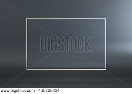 Empty Rectangular Glass Frame Banner On Gray Background. Mock Up, 3d Rendering