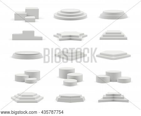 Podium Realistic. Geometrical 3d Round And Square Empty Podium Decent Vector Templates Collection Is