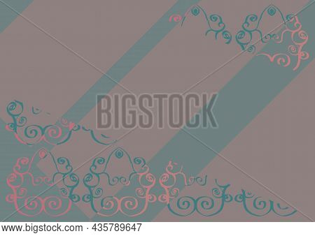 With The Use Of Delicate Green And Pink Tones, A Pattern Of Openwork And Rectilinear Figures Is Made