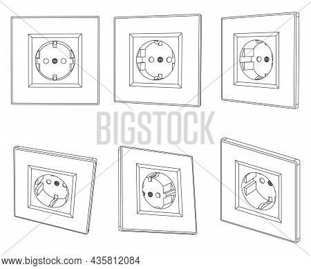 Vector Wall Socket Outline Illustration, Different Views