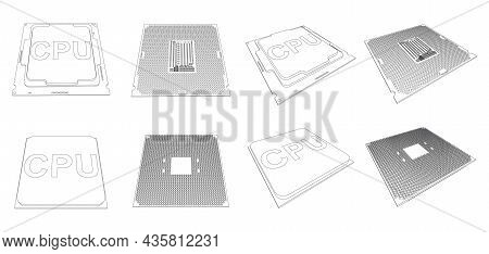 Vector Detailed Outline Illustration Of Cpu Semiconductor Chip With Contacts