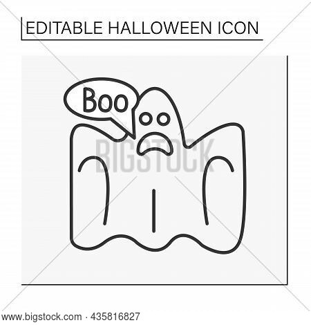 Ghost Line Icon. Scared Character. Spirit Of A Dead Person. Halloween Concept. Isolated Vector Illus