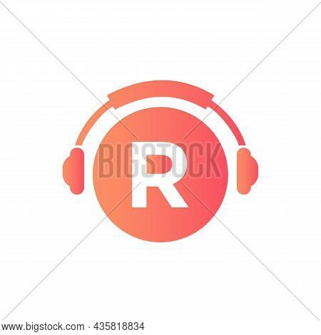 Headphone Template On R Letter. Letter R Music Logo Design. Dj Music And Podcast Logo Design Headpho