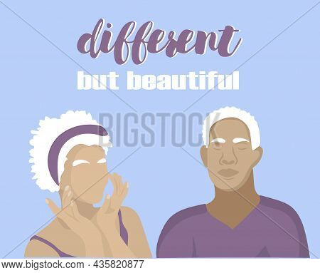 Man And Woman With Albinism. Body Positive Concept. International Albinism Awareness Day. Vector Ill