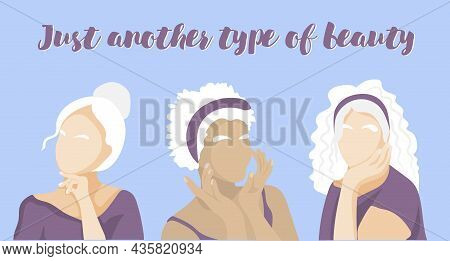 Three Women With Albinism Of Different Nationalities. Body Positive Concept. International Albinism 