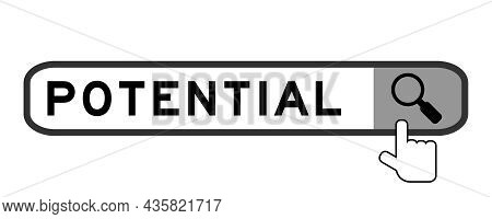 Search Banner In Word Potential With Hand Over Magnifier Icon On White Background