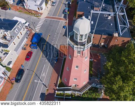 Portland Observatory Aerial View At 138 Congress Street On Munjoy Hill In Portland, Maine Me, Usa. T