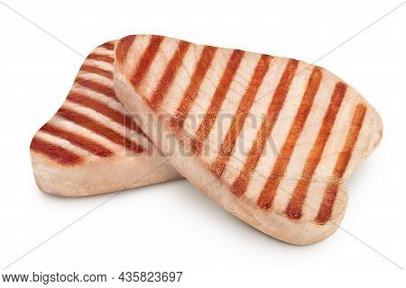 Tuna Fish Steak Grilled Isolated On White Background With Clipping Path And Full Depth Of Field