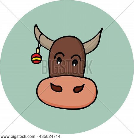 Hand-drawn New Year Bull. Doodle Style Vector Illustration. Design Element For Post Cards, Invitatio