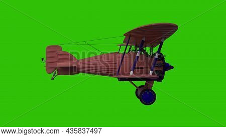 Propeller Airplane On A Green Screen. 3d Rendering