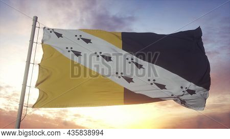 Norfolk Flag, England, Waving In The Wind, Sky And Sun Background. 3d Rendering