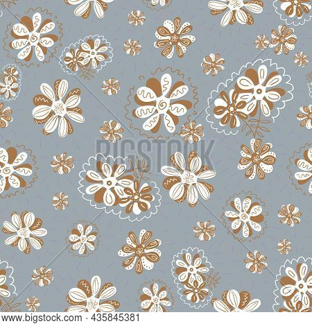 Muted Color Flower Heads Seamless Vector Pattern