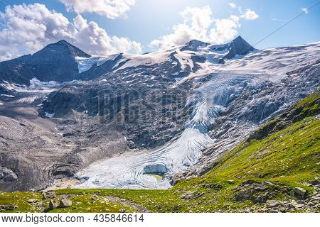 Mountain Glacier In Austrian Alps. Schlaten Glacier, German: Schlatenkees, In Venediger Group, Hohe 