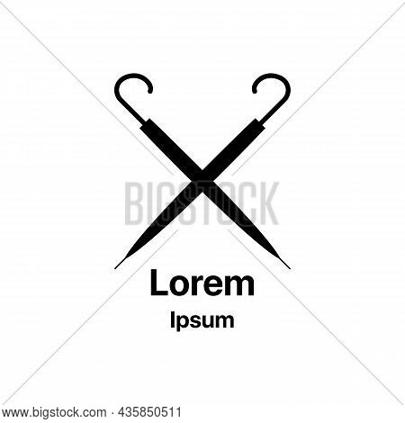 Big Screen Crook Gamp On White. Folded Umbrellas Black Icon. Trendy Flat Isolated Outline Symbol, Si