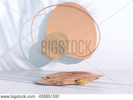 Stone Podium On Pastel Background, For Product Display, Blank For Mockup Design. 3d.
