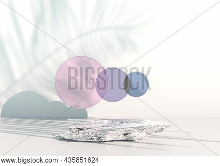 Stone Podium On Pastel Background, For Product Display, Blank For Mockup Design. 3d.