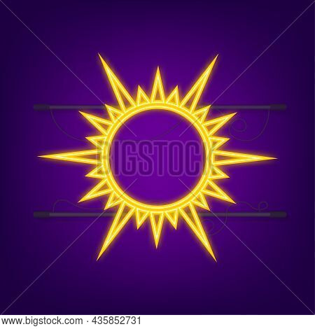 Sun Icon Doodles Isolated On Blue Background. Summes Season. Sun Neon
