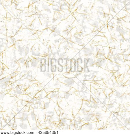 Handmade White Gold Metallic Rice Sprinkles Paper Texture. Seamless Washi Sheet Background. Sparkle 