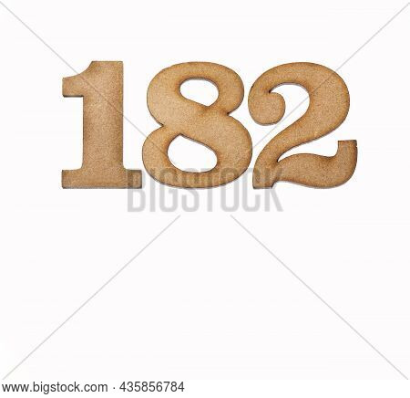 Number 182 In Wood, Isolated On White Background