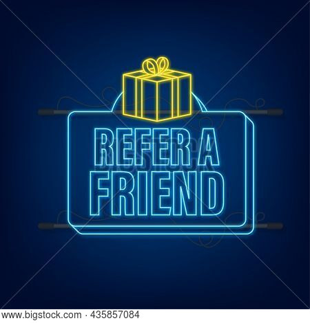 Refer A Friend Neon Icon. Business Success. Neon Icon. Vector Stock Illustration