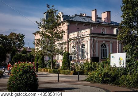 Trzebnica, Poland - August 29, 2021: A County Office,  Former Saint Jadwiga Spa Building.