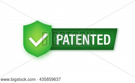 Gold Patented Label On Red Ribbon On White Background. Vector Stock Illustration