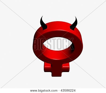 Female symbol with horns on white background - 3d illustration