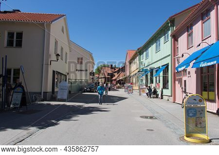 Sweden, Sigtuna - May 31 2019: The View Of A Stora Gatan In A Sunny Day, The Old Main Street On May 
