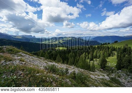 Wonderful View Into The Wide And Open Landscape Of Alp De Siusi - Mont Seuc. Gardena Valley, South T