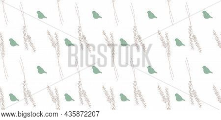 Stylish Pattern With Birds And Cages In Victorian Style. Birds Of Paradise. Golden Branches Drawing.