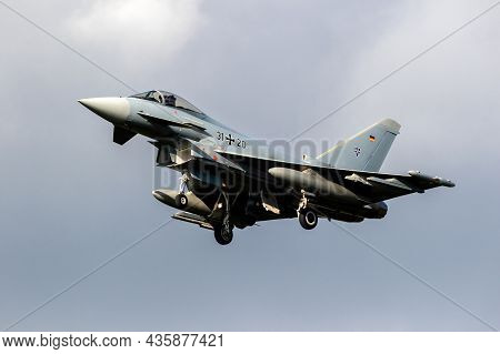 German Air Force Eurofighter Typhoon Fighter Jet From Tlg-73 Laage Arriving At Leeuwarden Air Base. 
