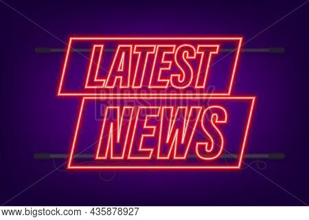 Latest News Neon Icon. Megaphone Banner. Web Design. Vector Stock Illustration