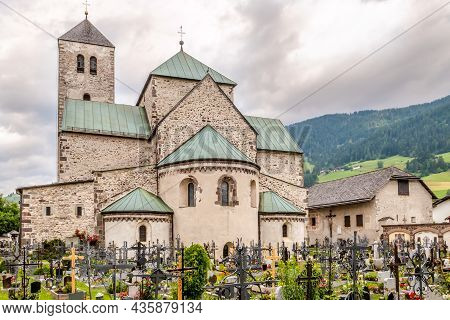 San Candido,italy - July 13,2021 - Abbey Church In San Candido. San Candido Is Located In The Puster