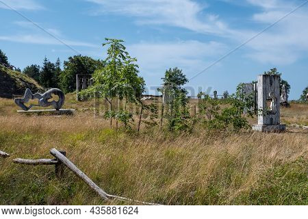 Carrara, Italy - August 2021: Settimia Spizzichino Memorial Park: Marble Statues Dedicated To The Sh