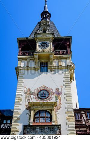Beautiful Neo-renaissance Building Of Peles Castle (castelul Peles) Near Bucegi Mountains (muntii Bu