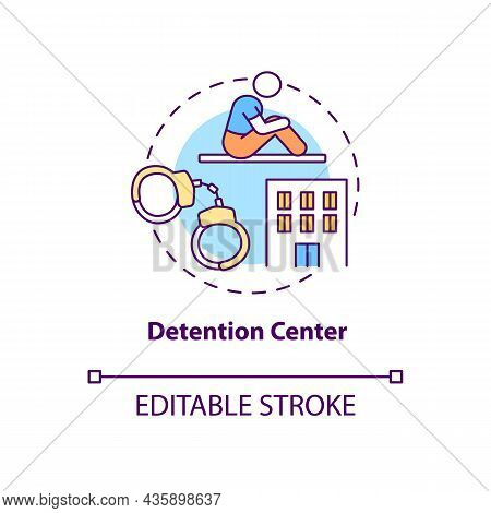 Detention Center Concept Icon. Illegal Immigration. Temporary Arrest. Person Trapped In Prison. Depo
