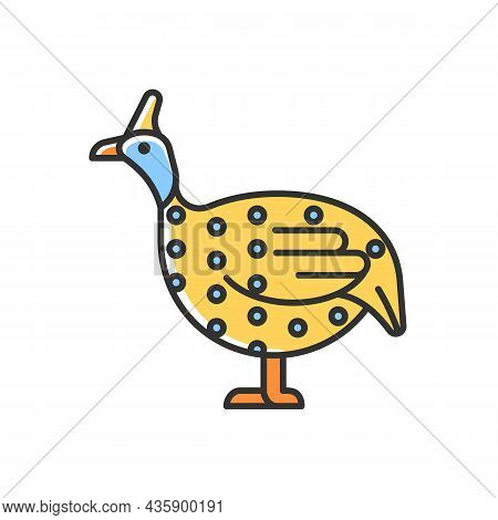 Guinea Fowl Rgb Color Icon. Domesticated Bird. Commercial Poultry Farming For Meat. Helmeted Guineaf