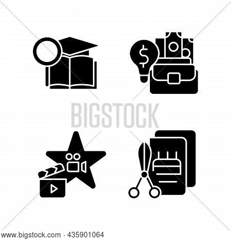 Outstanding Aptitude Black Glyph Icons Set On White Space. Gifted Actor And Craftsman. Academic Rese