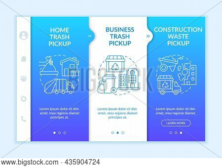 Waste Collection And Pickup Onboarding Vector Template. Responsive Mobile Website With Icons. Web Pa