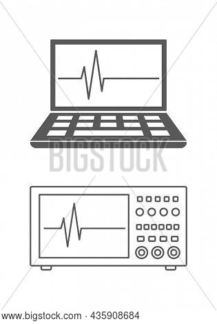 oscillograph device and laptop icon isolated on white background