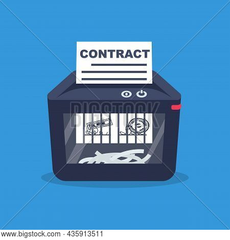 Contract For Destruction. Shredder Machine. Paper Shredder. Cartoon Style. Vector Illustration Flat 