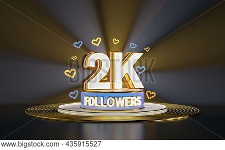 2k Followers Celebration Thank You Social Media Banner With Spotlight Gold Background 3d Render