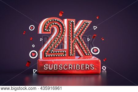 2k Subscribers Celebration One Thousand Followers Social Media Congratulation Card 3d Render