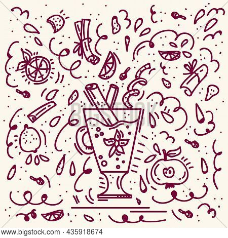 Pattern With Hot Warming Mulled Wine. The Background Is Linear Hot Wine With . Dudo Background For T