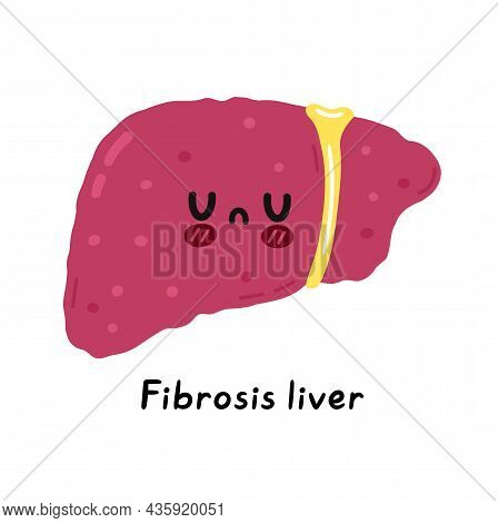 Cute Sad Sick Funny Liver Organ Fibrosis Character. Vector Hand Drawn Cartoon Kawaii Character Illus