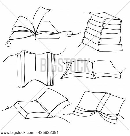 A Set Of Books On Technique In One Line. The Concept Of Learning And Reading Books. Drawing Isolated