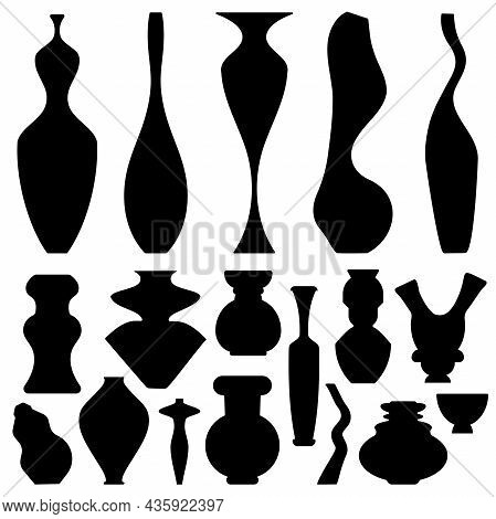 A Set Of Decorative Vases In The Form Of Silhouettes. For Home Decor, Pattern Design, Poster, Banner