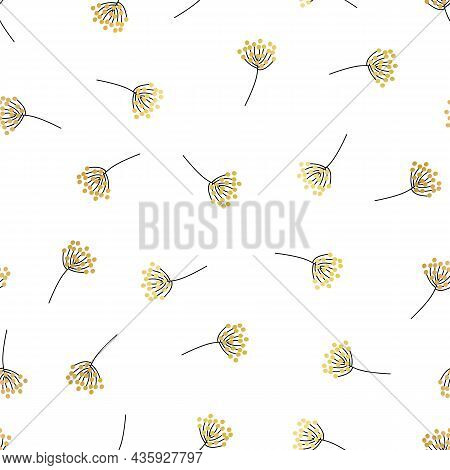 Botanical Seamless Vector Pattern Metallic Gold Foil. Siny Golden Flower Silhouettes On White Backgr
