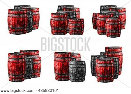 Traditional Oak Barrels Pattern Red And Gray Kega On An Isolated Background