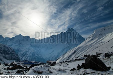 View Of Mount Machhapuchhare From Annapurna South Base Camp, Round Annapurna Circuit Trekking Trail,